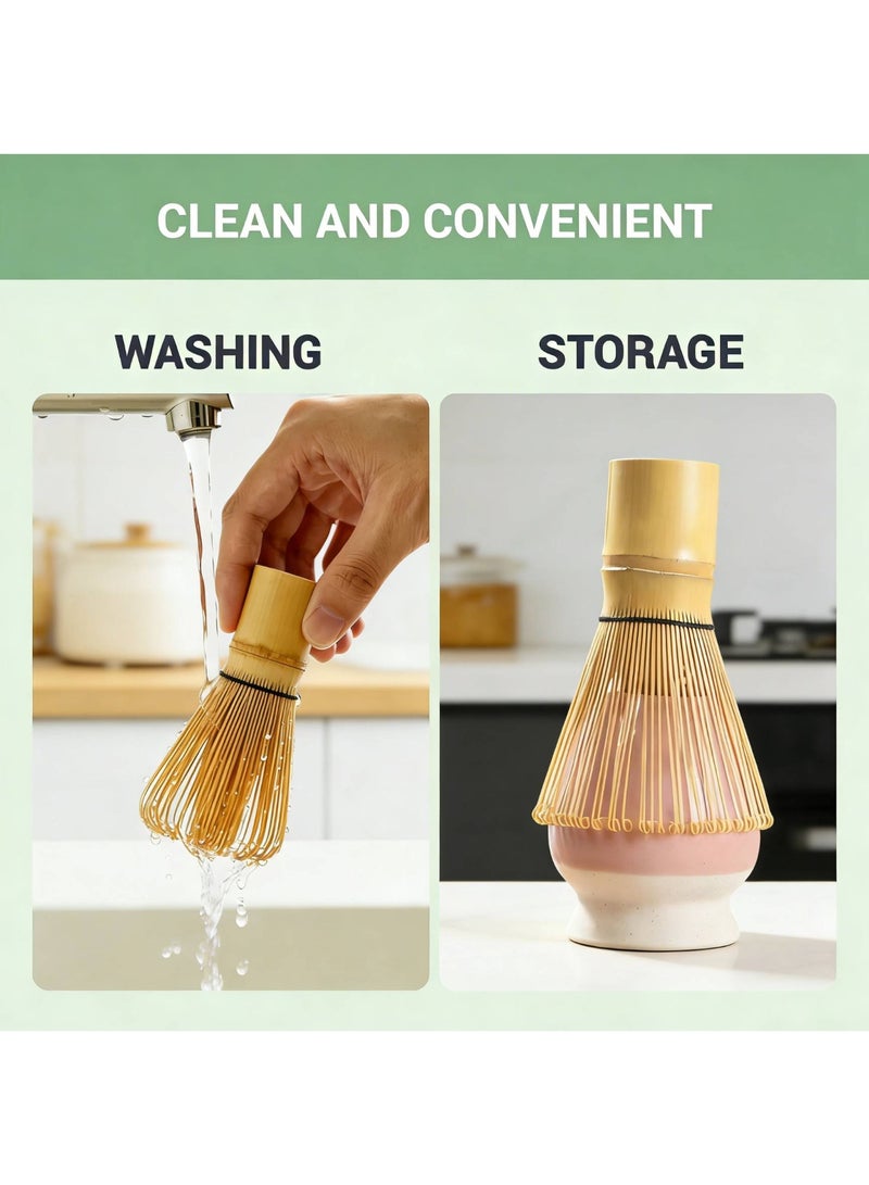 AceLuste 4-Piece Matcha Whisk Set, Matcha Making Tools, Handmade Bamboo Matcha Whisks Kit, Matcha Making Accessory, Including Bamboo Whisk, Stirring Scoop, Tea Spoon and Ceramic Whisk Holder, Matcha Kit Gifts for Tea Lovers & Beginners - Image 5